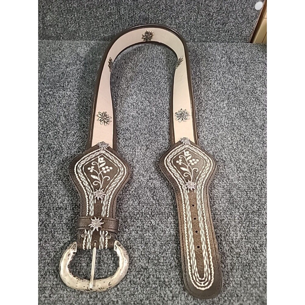NWOT Womans Western Rodeo Leather 49" Belt Floral Studded Made In Austria